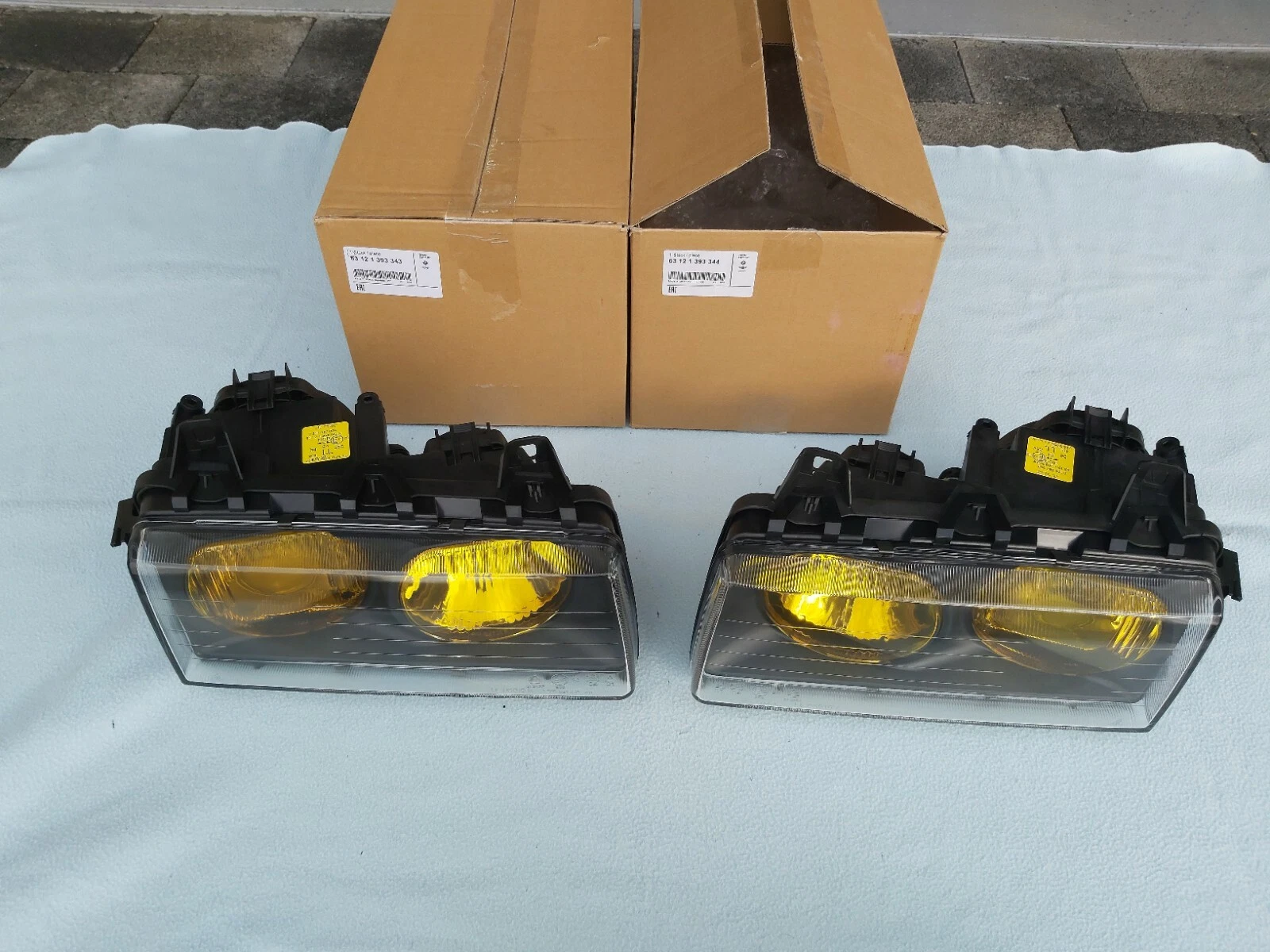 BMW E36 M3 GT YELLOW BOSCH EURO ELLIPSOID HEADLIGHTS w. NEW LENSES, ORIGINAL BMW