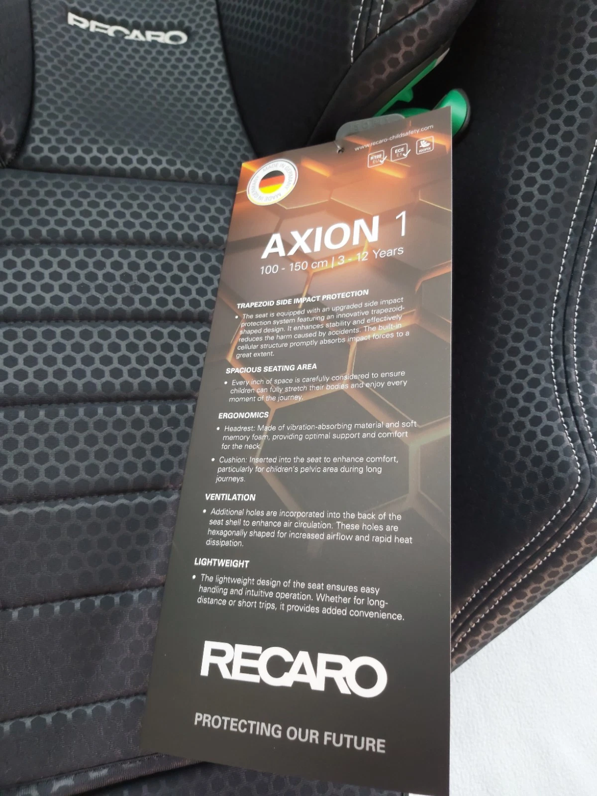 RECARO Axion 1 "Fresh Black" Child Seat, NEW. Made in Germany
